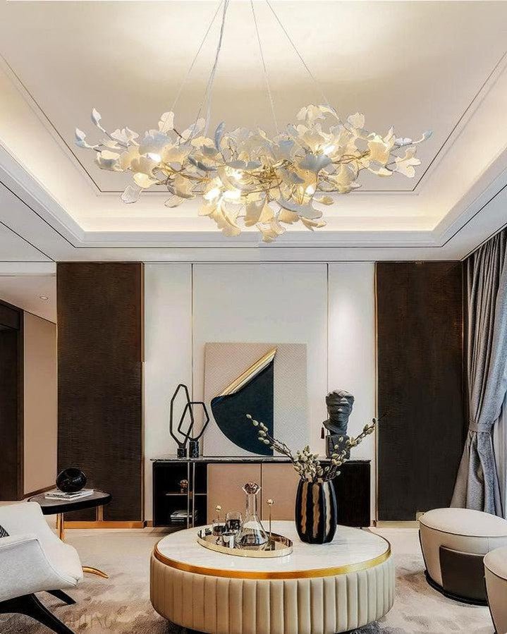 Porcelain Linear Gold Ginkgo Chandelier-Nobipets