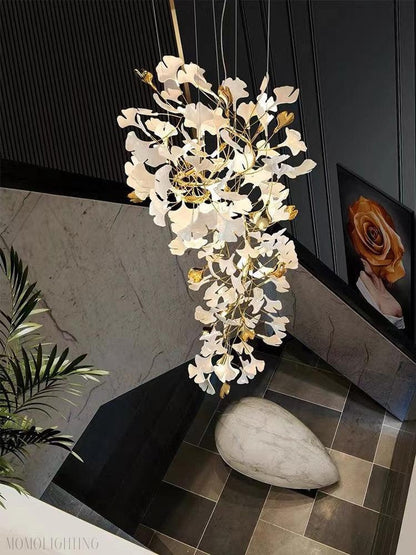 Porcelain Linear Gold Ginkgo Chandelier-Nobipets