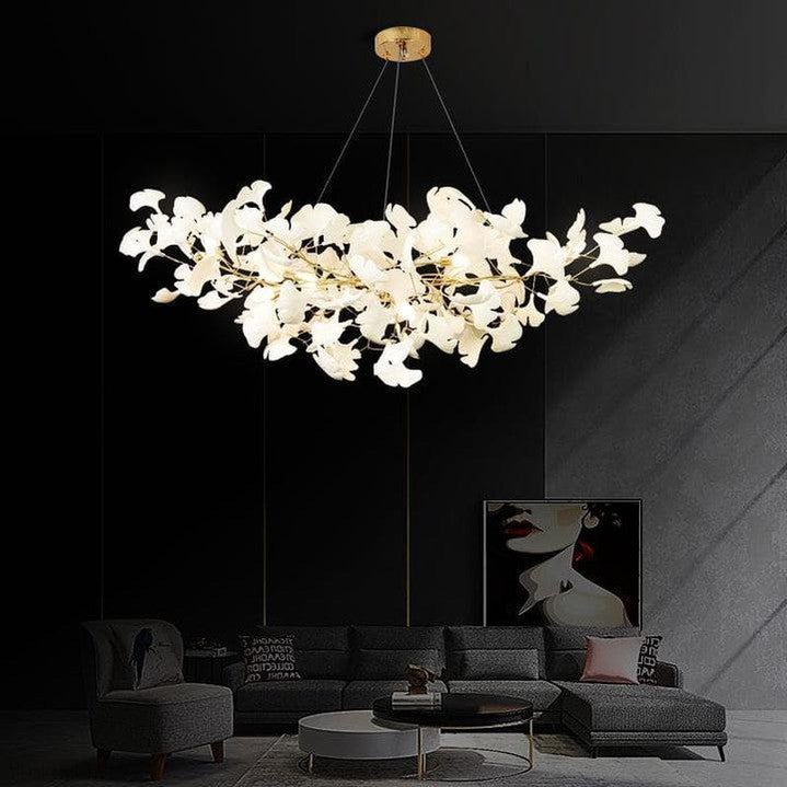 Porcelain Linear Gold Ginkgo Chandelier-Nobipets