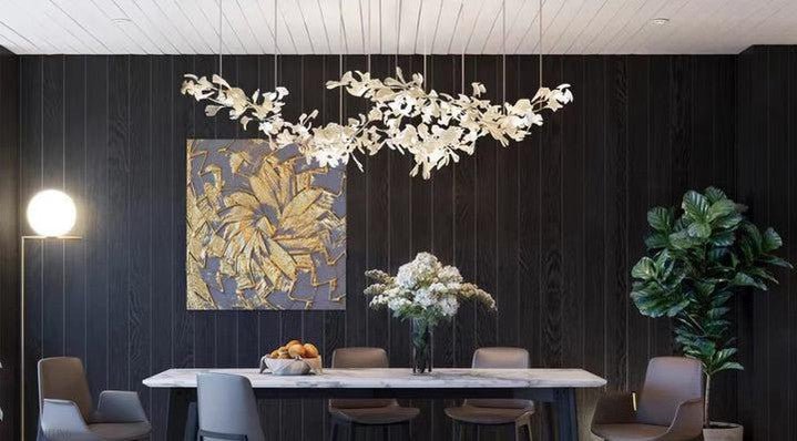 Porcelain Linear Gold Ginkgo Chandelier-Nobipets