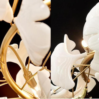 Porcelain Linear Gold Ginkgo Chandelier-Nobipets