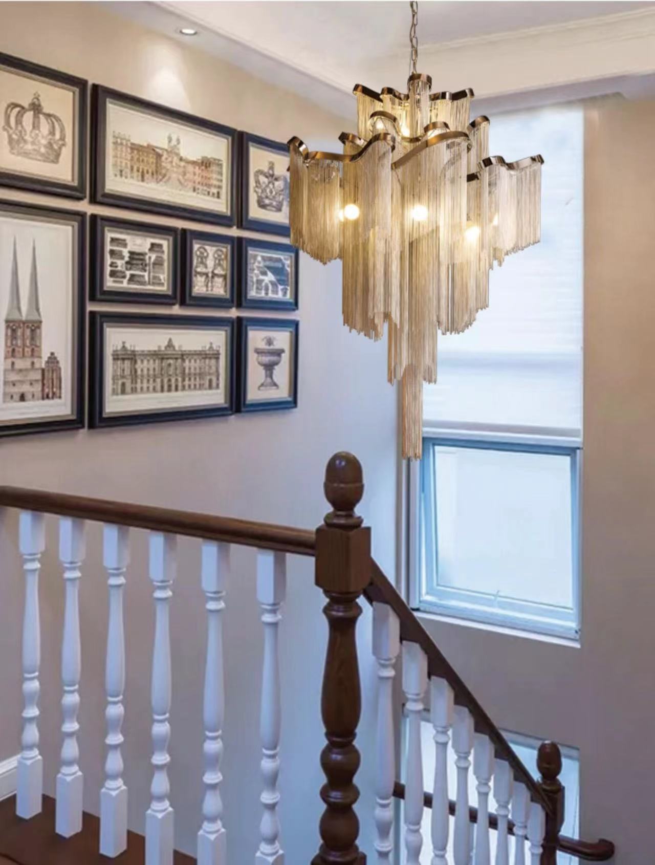 Post-Modern Extra Large Stainless Steel Long Tassel Chandelier for Large Living Room / Staircase / Villa / Duplexes-Nobipets