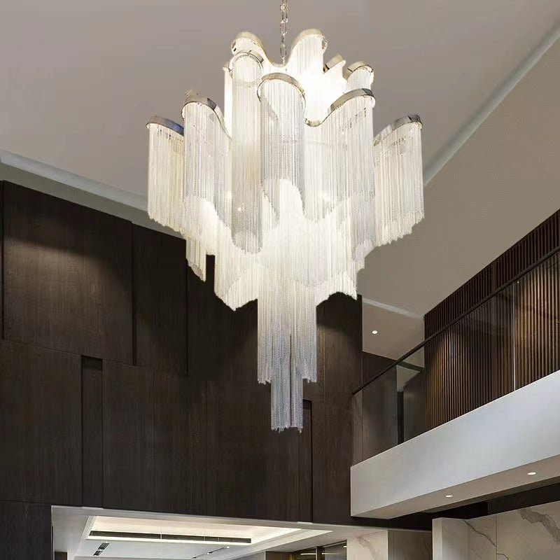 Post-Modern Extra Large Stainless Steel Long Tassel Chandelier for Large Living Room / Staircase / Villa / Duplexes-Nobipets