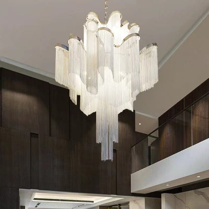 Post-Modern Extra Large Stainless Steel Long Tassel Chandelier for Large Living Room / Staircase / Villa / Duplexes-Nobipets