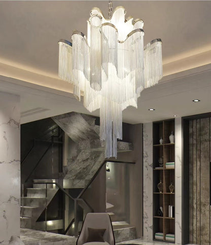 Post-Modern Extra Large Stainless Steel Long Tassel Chandelier for Large Living Room / Staircase / Villa / Duplexes-Nobipets