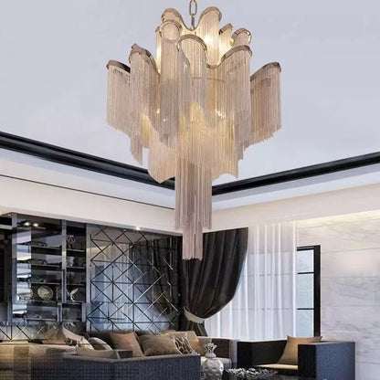 Post-Modern Extra Large Stainless Steel Long Tassel Chandelier for Large Living Room / Staircase / Villa / Duplexes-Nobipets