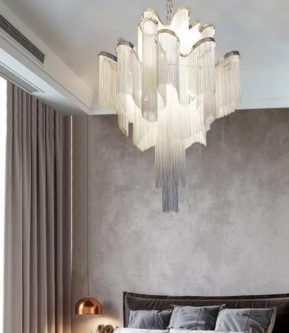 Post-Modern Extra Large Stainless Steel Long Tassel Chandelier for Large Living Room / Staircase / Villa / Duplexes-Nobipets
