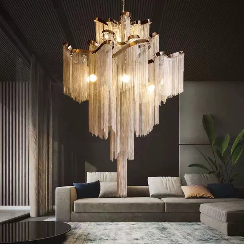 Post-Modern Extra Large Stainless Steel Long Tassel Chandelier for Large Living Room / Staircase / Villa / Duplexes-Nobipets