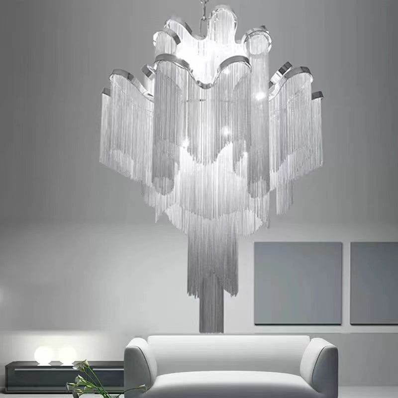 Post-Modern Extra Large Stainless Steel Long Tassel Chandelier for Large Living Room / Staircase / Villa / Duplexes-Nobipets