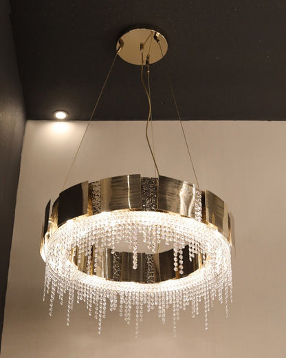 Post-modern Light Luxury Oval/Round Tiered Tassel Crystal Chandelier in Gold Finish for Living/Dining Room-Nobipets