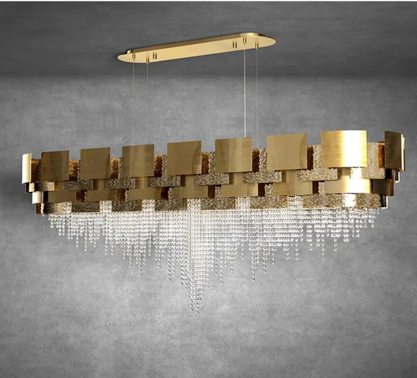 Post-modern Light Luxury Oval/Round Tiered Tassel Crystal Chandelier in Gold Finish for Living/Dining Room-Nobipets
