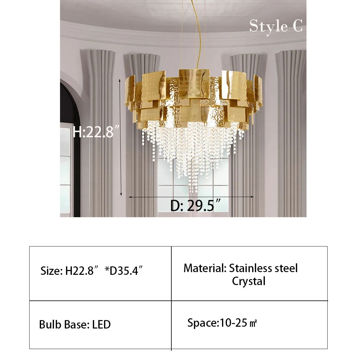 Post-modern Light Luxury Oval/Round Tiered Tassel Crystal Chandelier in Gold Finish for Living/Dining Room-Nobipets