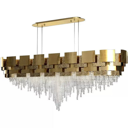 Post-modern Light Luxury Oval/Round Tiered Tassel Crystal Chandelier in Gold Finish for Living/Dining Room-Nobipets