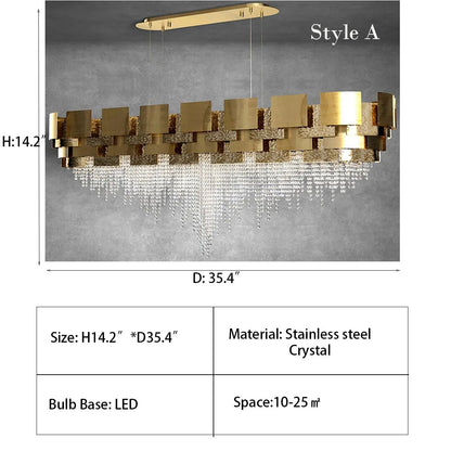 Post-modern Light Luxury Oval/Round Tiered Tassel Crystal Chandelier in Gold Finish for Living/Dining Room-Nobipets