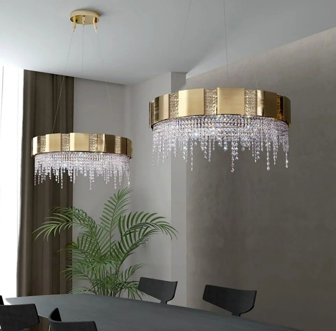 Post-modern Light Luxury Oval/Round Tiered Tassel Crystal Chandelier in Gold Finish for Living/Dining Room-Nobipets