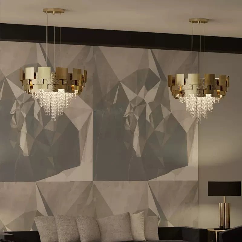 Post-modern Light Luxury Oval/Round Tiered Tassel Crystal Chandelier in Gold Finish for Living/Dining Room-Nobipets