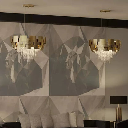 Post-modern Light Luxury Oval/Round Tiered Tassel Crystal Chandelier in Gold Finish for Living/Dining Room-Nobipets