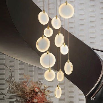 Queenie marble disc Long Round chandelier For Loft-Nobipets