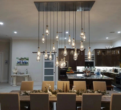 Raindrop Modern Rectangle Chandelier For Dining Room Kitchen Island-Nobipets