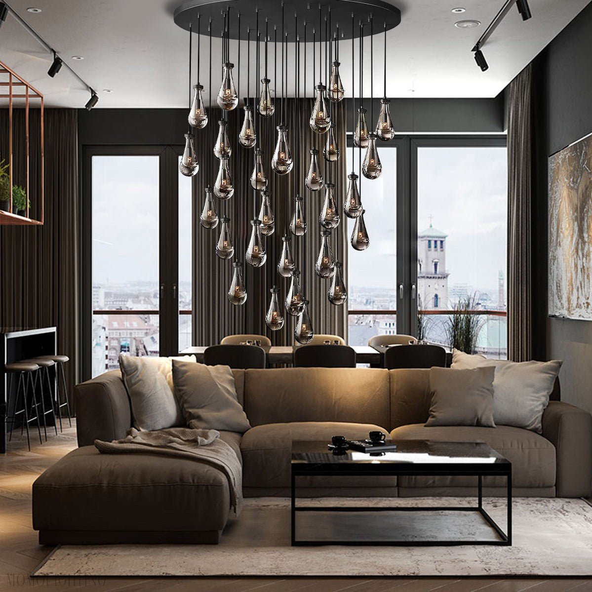 Raindrop Modern Round Chandelier For Living Room Dining Room-Nobipets
