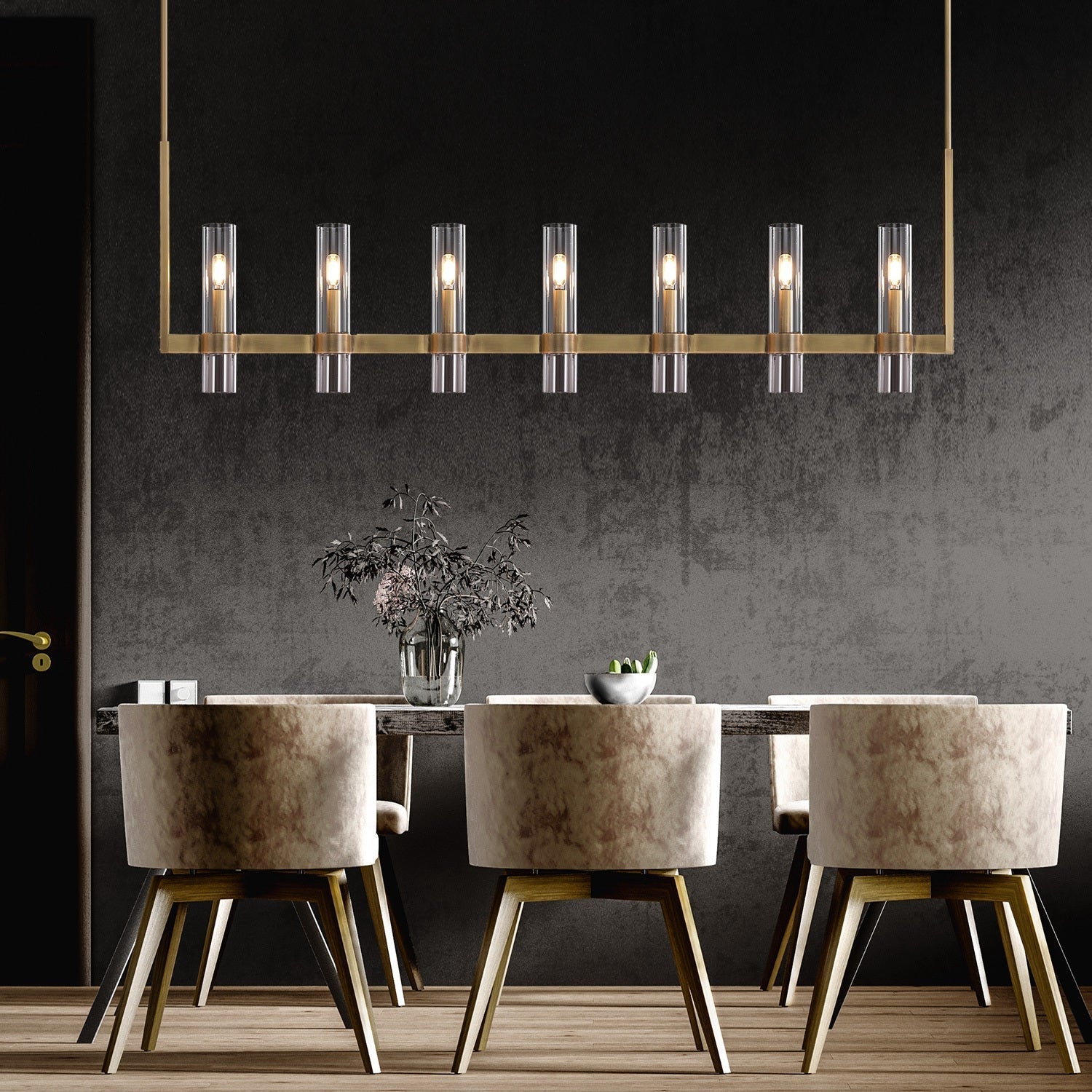 Ravelle Glass Linear Chandelier 59"-Nobipets