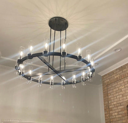 Ravelle Glass Round Chandelier 60"-Nobipets