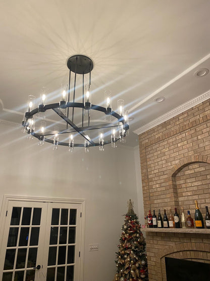 Ravelle Glass Round Chandelier 60"-Nobipets