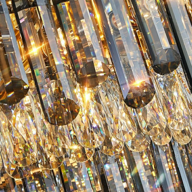 Rectangle Flush Mounted Living Room Chandelier Crystal Ceiling Light Fixture For Long Dining Table-Nobipets