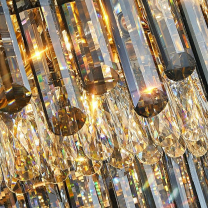 Rectangle Flush Mounted Living Room Chandelier Crystal Ceiling Light Fixture For Long Dining Table-Nobipets