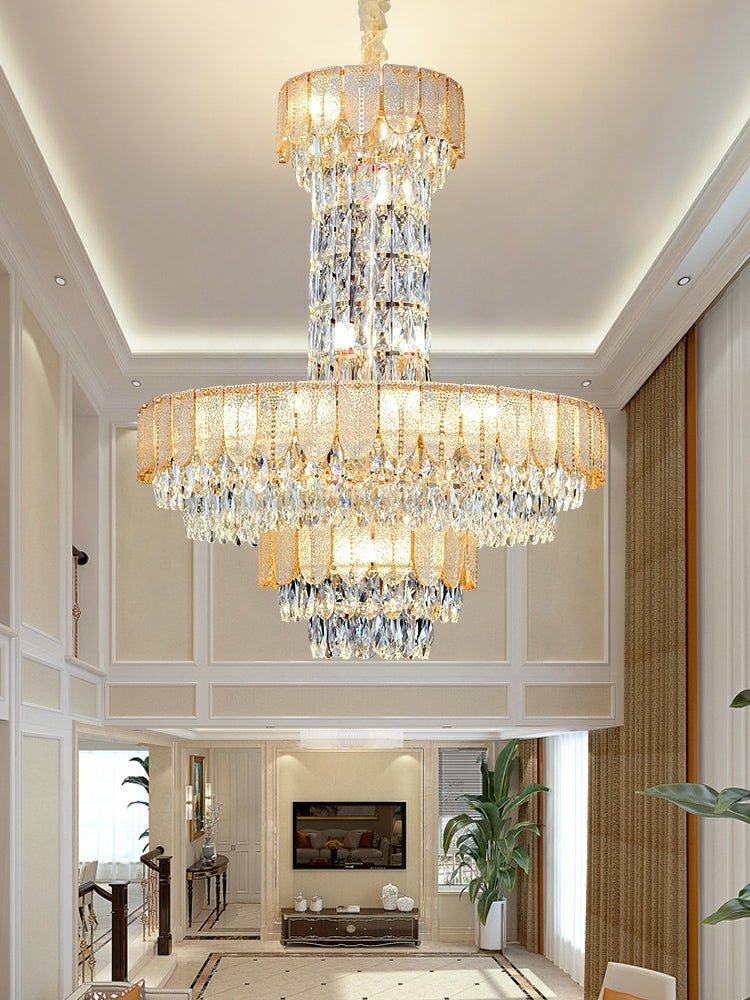 Restaurant/ Hotel Chandelier Foyer Duplex High Ceiling Light Fixture For Staircase/ Living Room In Gray/ Amber/ Blue Trimmed-Nobipets