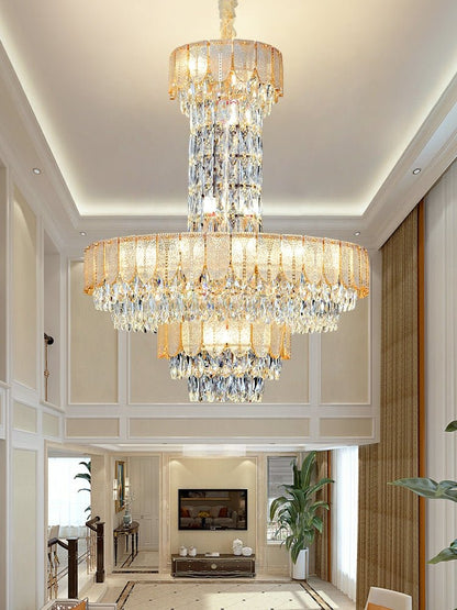 Restaurant/ Hotel Chandelier Foyer Duplex High Ceiling Light Fixture For Staircase/ Living Room In Gray/ Amber/ Blue Trimmed-Nobipets