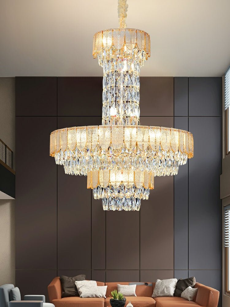 Restaurant/ Hotel Chandelier Foyer Duplex High Ceiling Light Fixture For Staircase/ Living Room In Gray/ Amber/ Blue Trimmed-Nobipets