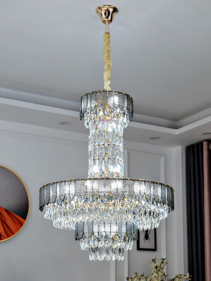 Restaurant/ Hotel Chandelier Foyer Duplex High Ceiling Light Fixture For Staircase/ Living Room In Gray/ Amber/ Blue Trimmed-Nobipets