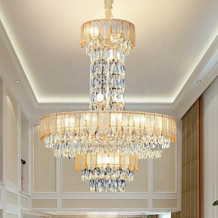 Restaurant/ Hotel Chandelier Foyer Duplex High Ceiling Light Fixture For Staircase/ Living Room In Gray/ Amber/ Blue Trimmed-Nobipets
