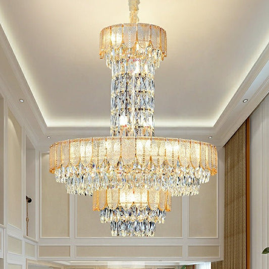 Restaurant/ Hotel Chandelier Foyer Duplex High Ceiling Light Fixture For Staircase/ Living Room In Gray/ Amber/ Blue Trimmed-Nobipets
