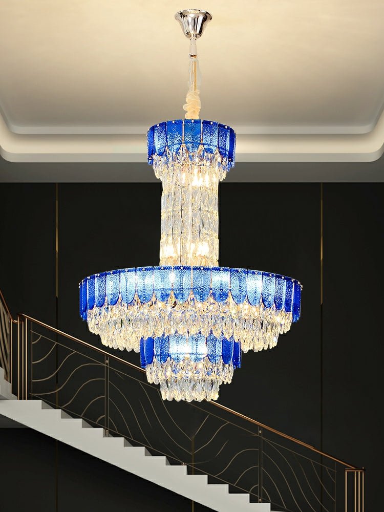 Restaurant/ Hotel Chandelier Foyer Duplex High Ceiling Light Fixture For Staircase/ Living Room In Gray/ Amber/ Blue Trimmed-Nobipets