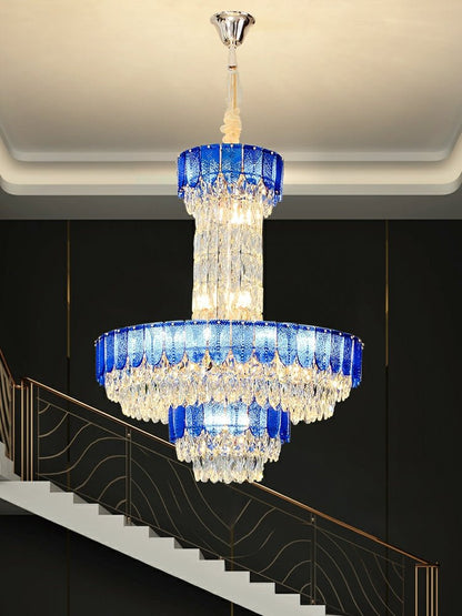 Restaurant/ Hotel Chandelier Foyer Duplex High Ceiling Light Fixture For Staircase/ Living Room In Gray/ Amber/ Blue Trimmed-Nobipets