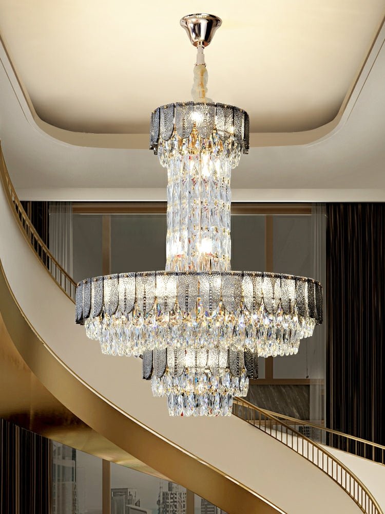 Restaurant/ Hotel Chandelier Foyer Duplex High Ceiling Light Fixture For Staircase/ Living Room In Gray/ Amber/ Blue Trimmed-Nobipets