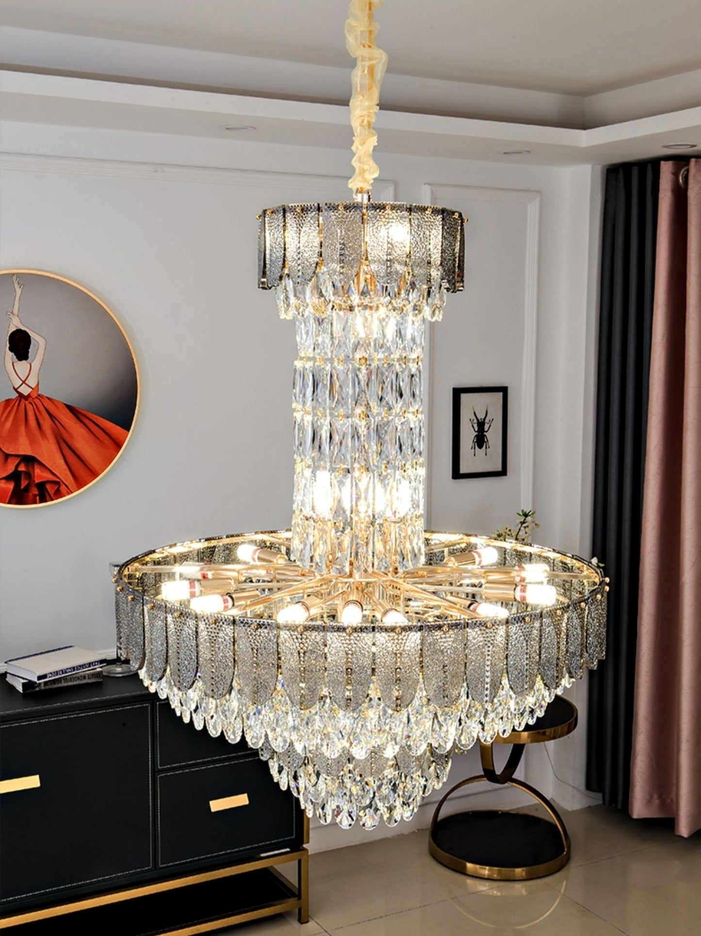 Restaurant/ Hotel Chandelier Foyer Duplex High Ceiling Light Fixture For Staircase/ Living Room In Gray/ Amber/ Blue Trimmed-Nobipets