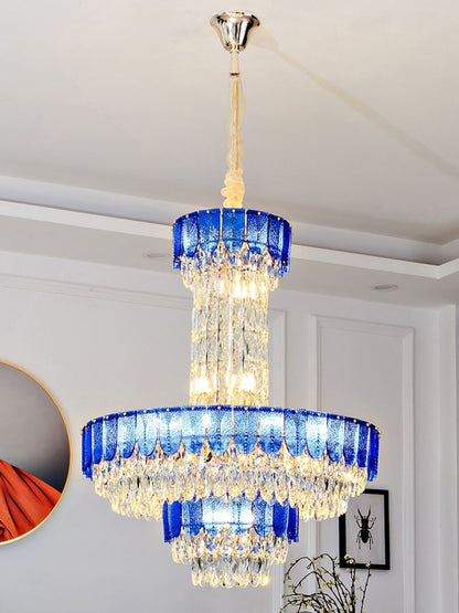 Restaurant/ Hotel Chandelier Foyer Duplex High Ceiling Light Fixture For Staircase/ Living Room In Gray/ Amber/ Blue Trimmed-Nobipets