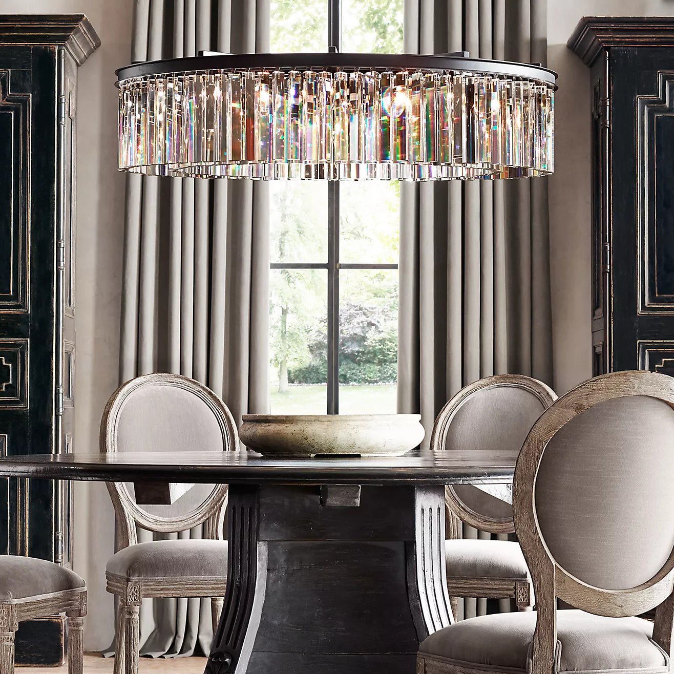 Rhys Round Chandelier 43", Crystal Prism