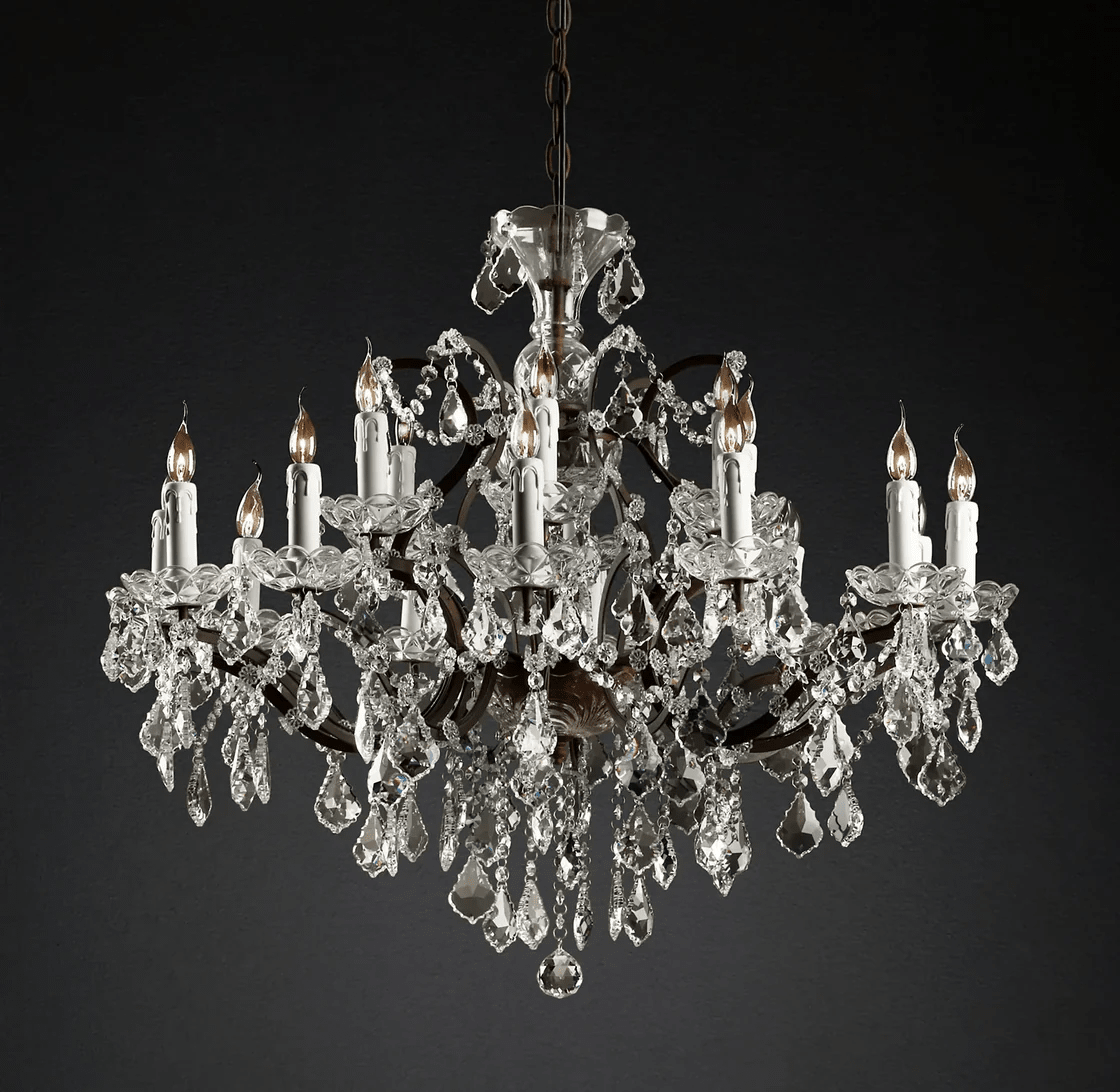 Rococo Iron & Crystal Round Chandelier D33''-Nobipets
