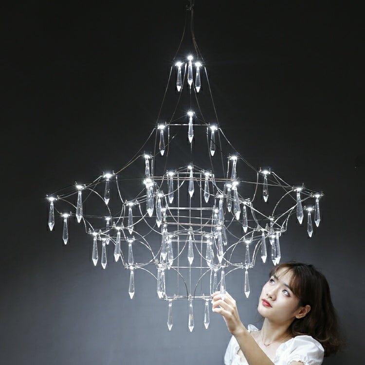 Romantic Event Art Decor K9 Crystal Pendant Light Living/ Dining Room Stainless Steel Chandelier In Chrome Finish-Nobipets