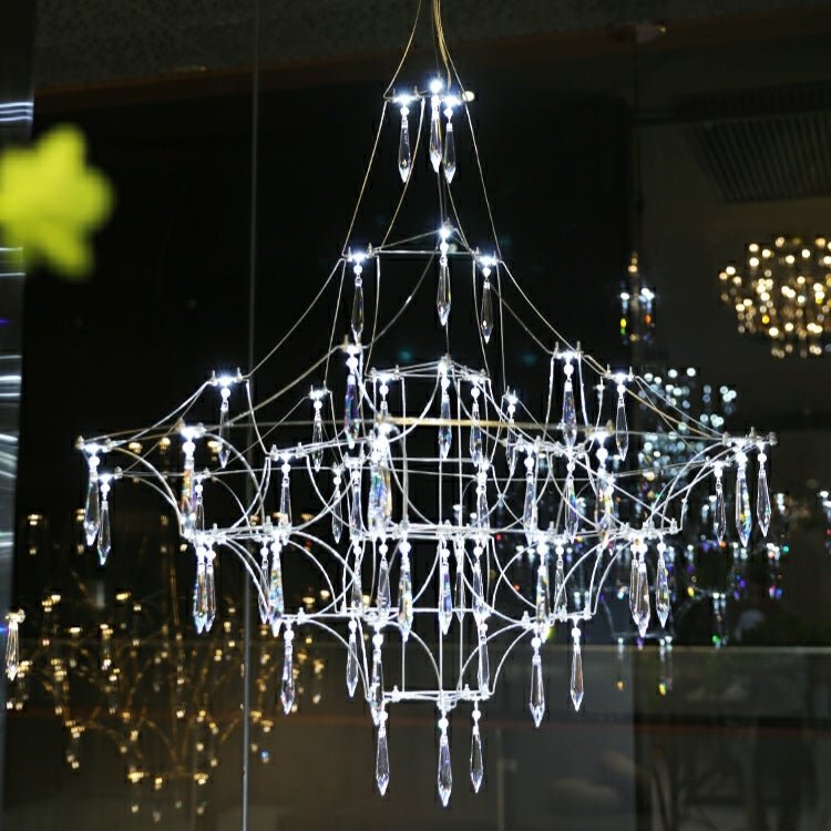 Romantic Event Art Decor K9 Crystal Pendant Light Living/ Dining Room Stainless Steel Chandelier In Chrome Finish-Nobipets