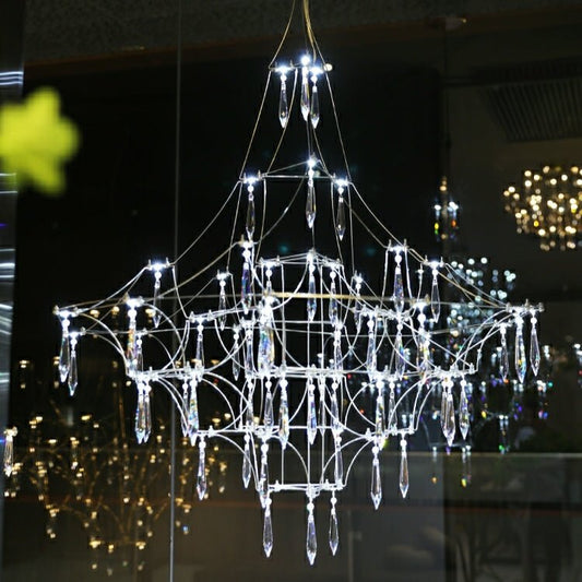 Romantic Event Art Decor K9 Crystal Pendant Light Living/ Dining Room Stainless Steel Chandelier In Chrome Finish-Nobipets