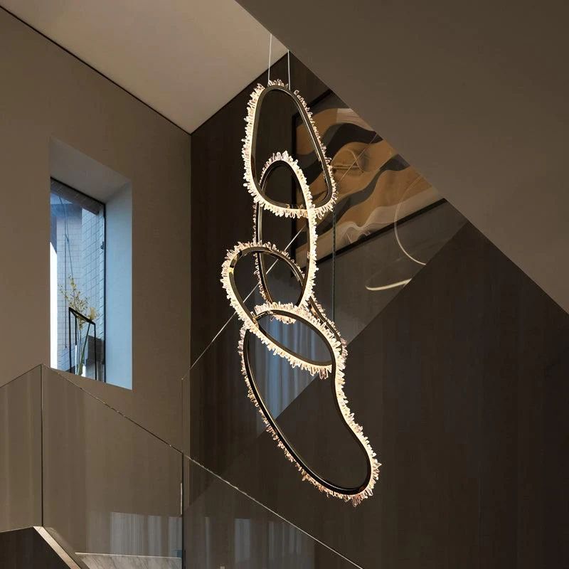 Rose Rock Crystal Chandelier Irregular Round Lamp Fixtures-Nobipets