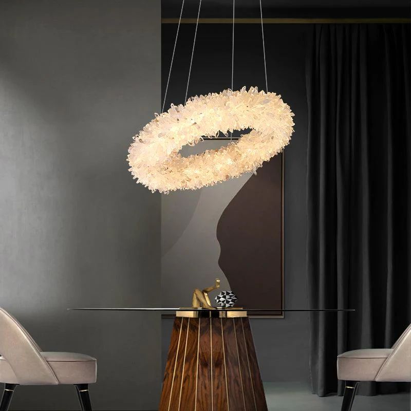 Rose Rock Crystal Chandelier Round Modern Chandelier Lighting-Nobipets