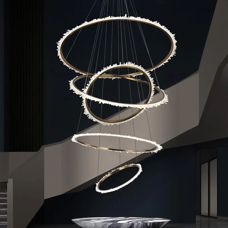 Rose Rock Crystal Multi-rings Chandelier Modern Chandelier Staircase-Nobipets