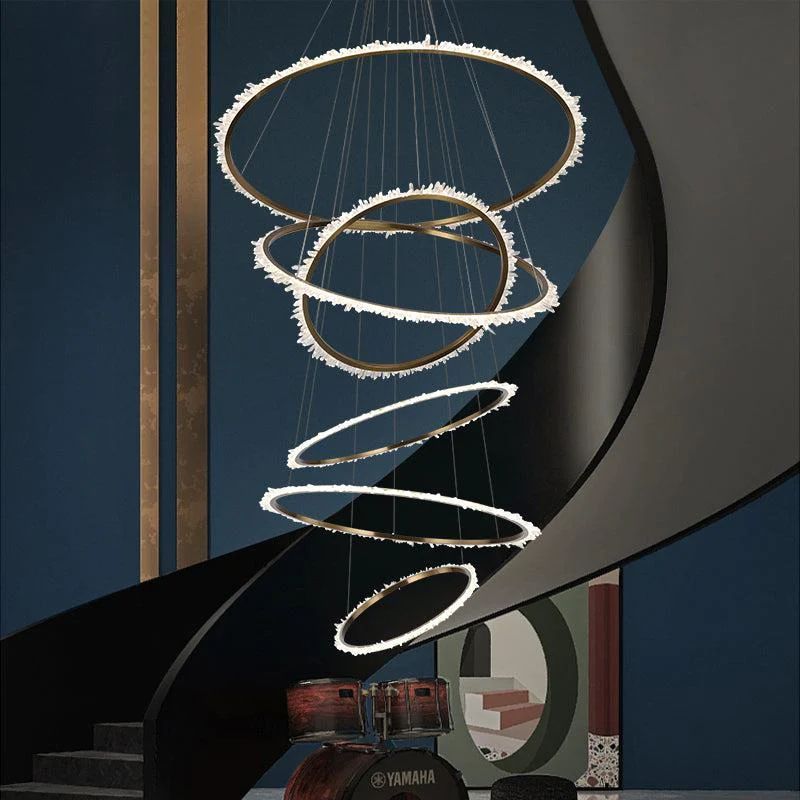 Rose Rock Crystal Multi-rings Chandelier Modern Chandelier Staircase-Nobipets