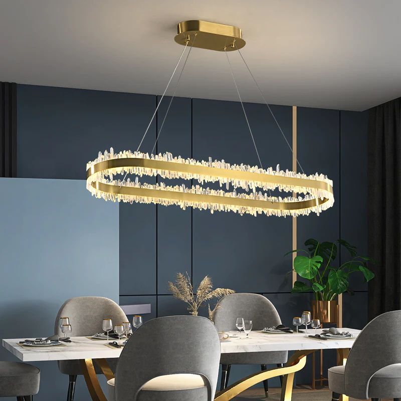 Rose Rock Crystal Oval Chandelier Elegant Lighting Fixtures-Nobipets